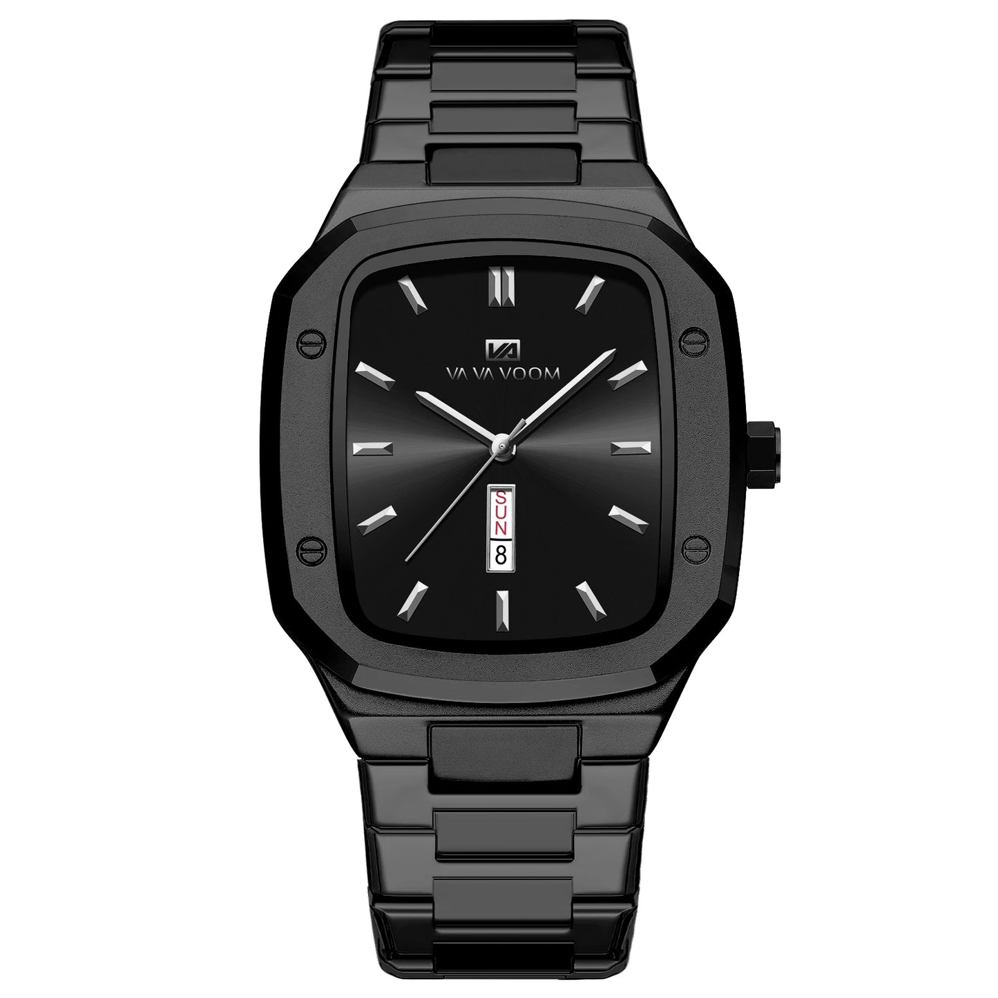 2024 New Men Watch Fashion Square Stainless Steel Strap Blue Gold 3Bar Quartz Week Calendar Simulated Business Sports WristWatch