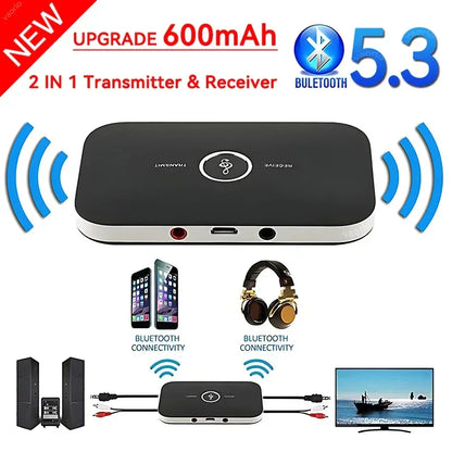 B6 2 IN 1 Bluetooth 5.3 Audio Transmitter Receiver 3.5mm AUX Jack RCA USB Dongle Music Wireless Adapter For Car PC TV Headphone - Urbizia
