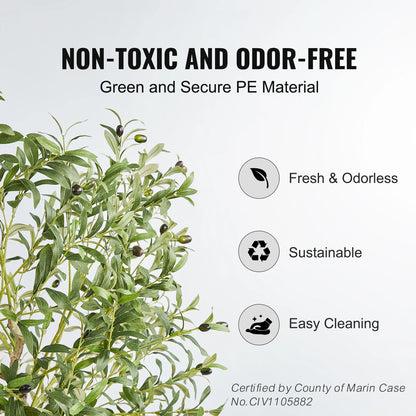 SucceBuy Artificial Olive Tree 4/5/6FT Tall Faux Plant Secure PE Material Anti-Tip Tilt Protection Low-Maintenance Tree for Home