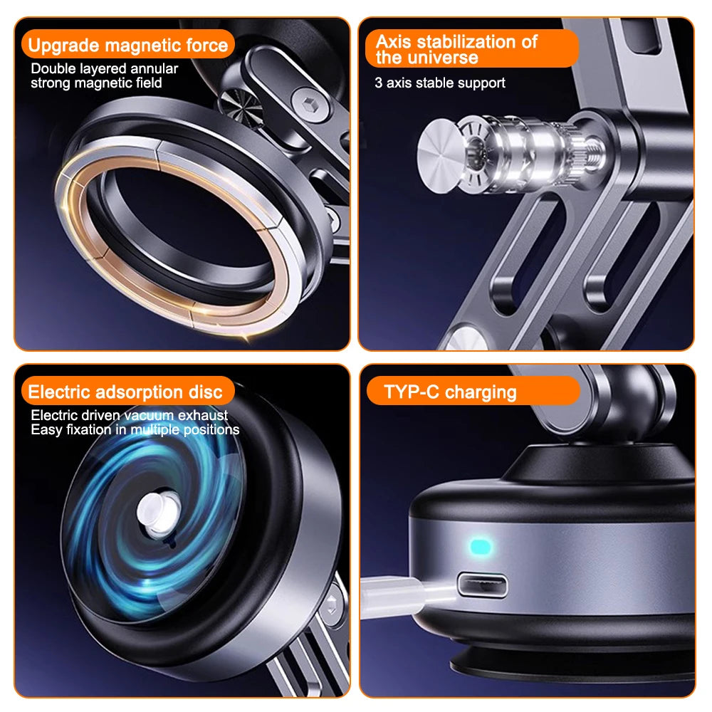 X93 Magnetic Phone Holder Rotating Folding Electric Vacuum Suction Mag Stand For Car Navigation Gym Kitchen Streaming Bracket