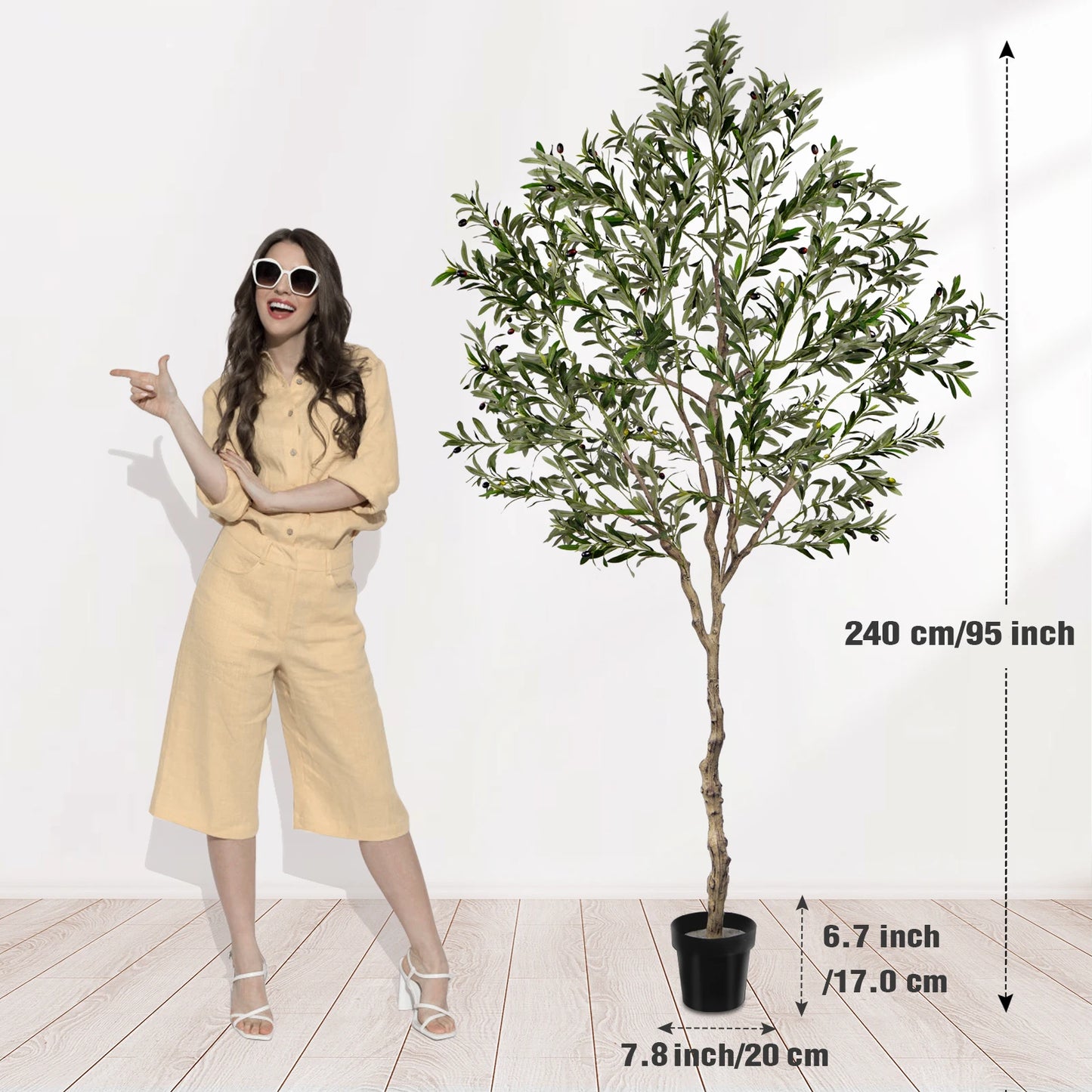 5/6/7/8 Olive Trees Artificial Indoor Faux Olive Tree with Black Pot Silk Fake Plant with Natural Wood Trunk and Lifelike Fruits for Home Office Decor