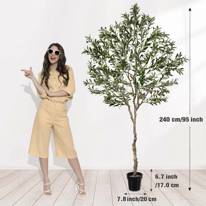 5/6/7/8 Olive Trees Artificial Indoor Faux Olive Tree with Black Pot Silk Fake Plant with Natural Wood Trunk and Lifelike Fruits for Home Office Decor