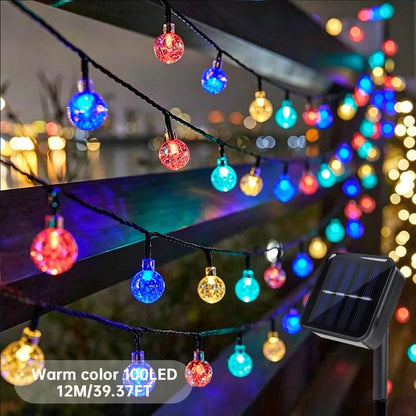 1 Pack 12M/39.37FT. 100 LED Solar Powered Bubble Ball String Light Indoor And Outdoor Decorative Lamp With 8 Lighting Modes Suitable For Home Holiday Park Party Wedding Birthday Festival Path Patio Decoration