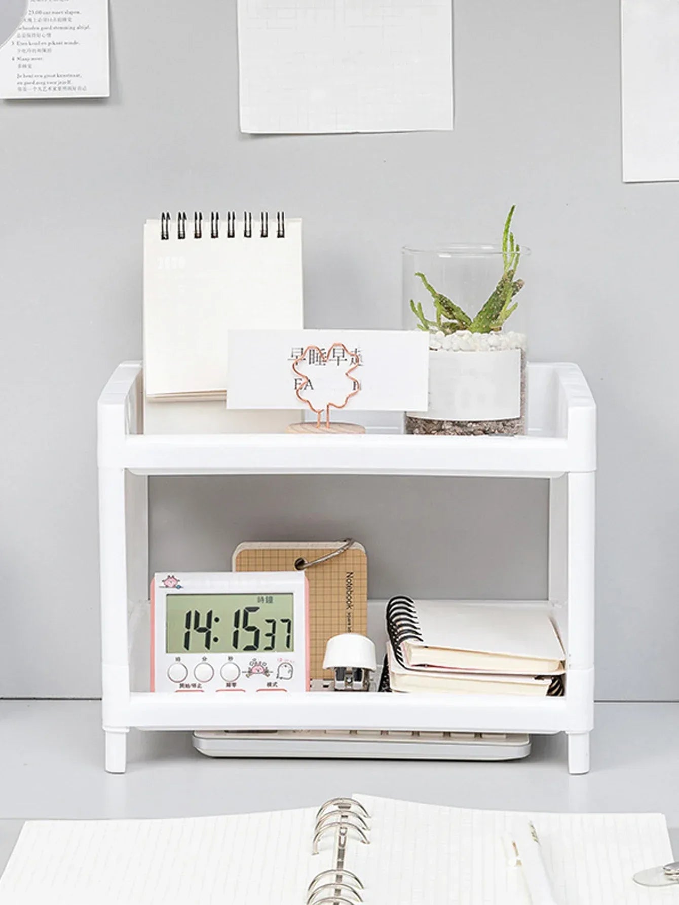 1PC Double Layer PP Desktop Storage Rack – White - Urbizia