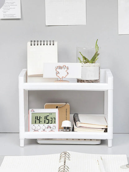 1PC Double Layer PP Desktop Storage Rack – White - Urbizia