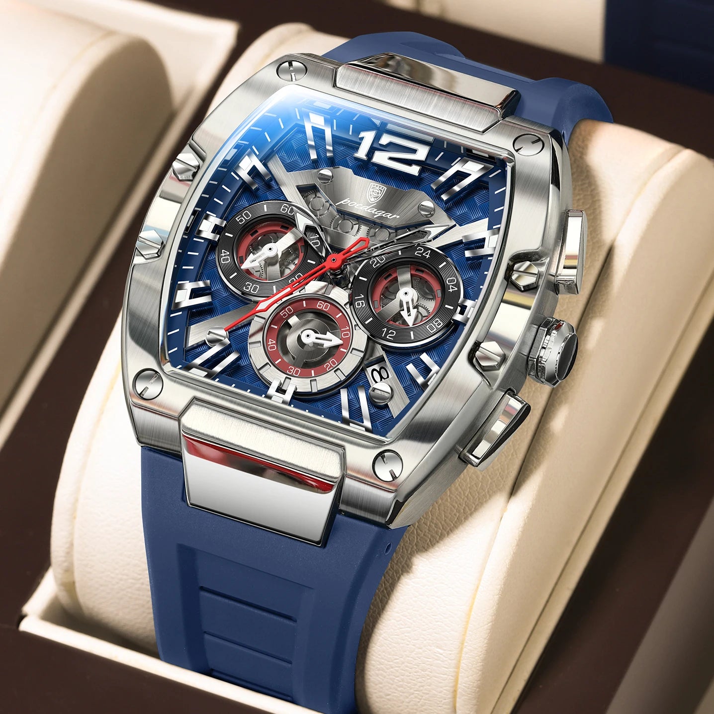 POEDAGAR Luxury Man Quartz Watch Sports Military Watch For Men Waterproof Luminous Date Chronograph Silicone Strap Men's Watches
