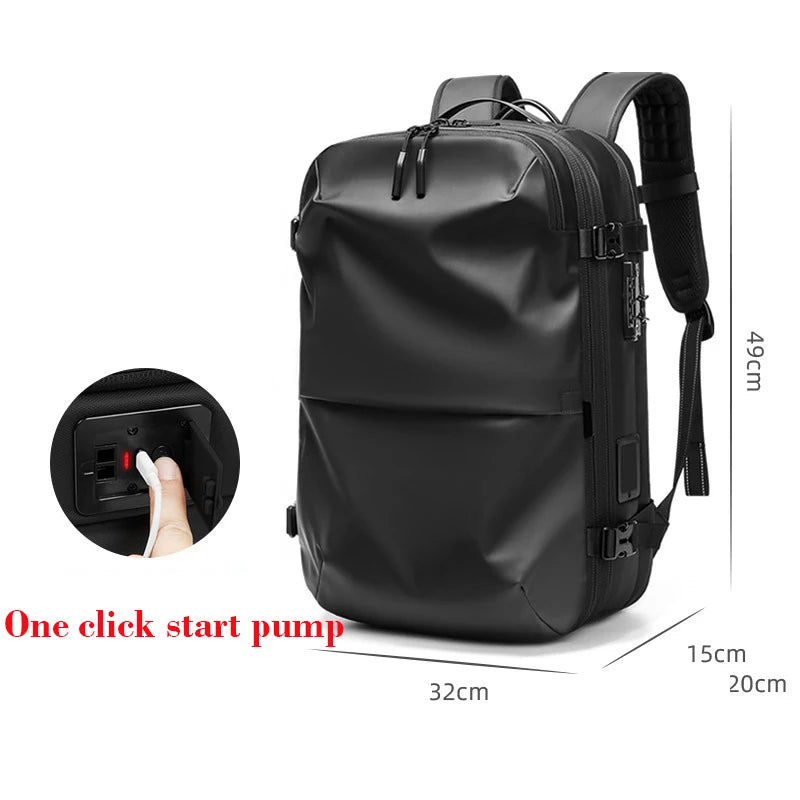 Men Travel Backpack One Click Start Pump Vacuum Compression Laptop Backpack Hiking Business 60L Extended Mountaineering Backpack