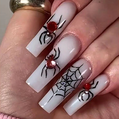 24Pcs Halloween Spider Fake Nails – Printed French Coffin Ballet Press-on Nails
