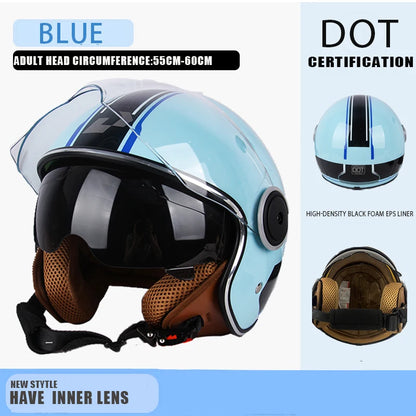 DOT Certified Vintage Open Helmet Motorcycle Open Face Helmet Retro 3/4 Helmet Cruise Casco Casque Moto Men Women