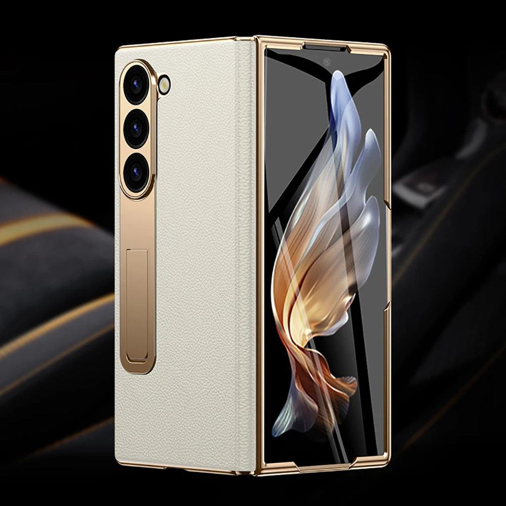 Samsung Galaxy Z Fold 3–7 Genuine Leather Magnetic Case with Kickstand