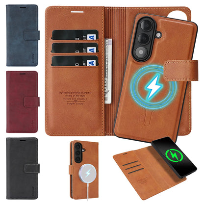 2 In 1 Flip Leather Case for Samsung Galaxy S26 Ultra S25 Plus S24 S23 + S26U S25U S24U Wireless Charging Card Slot Phone Cover