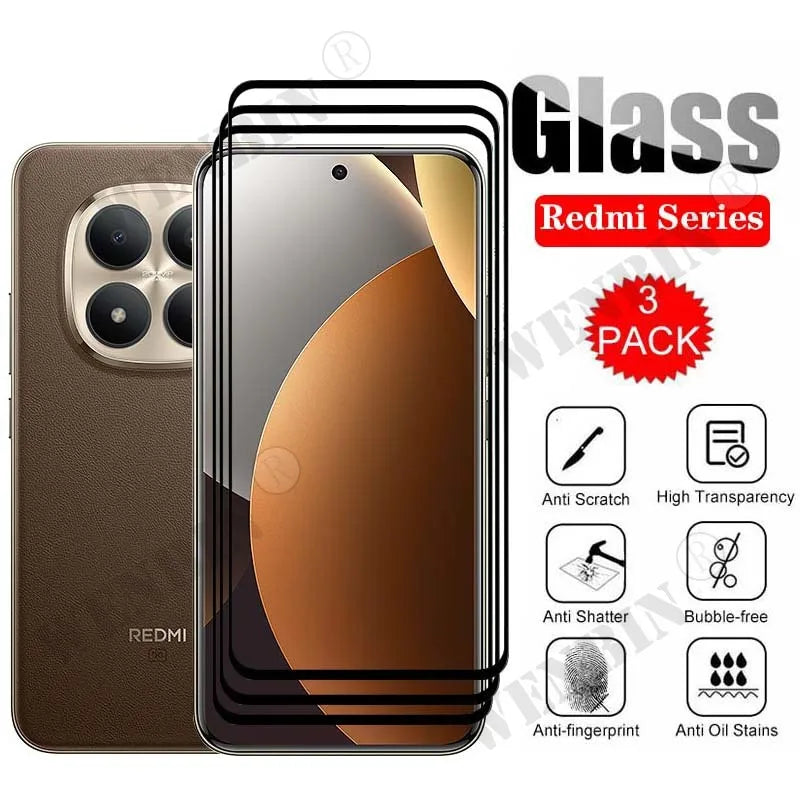 3Pcs Tempered Glass For Redmi Note 15 / Note 15 Pro / Note 15 Pro Plus 4G5G 3D Curved Full Cover Screen Protector