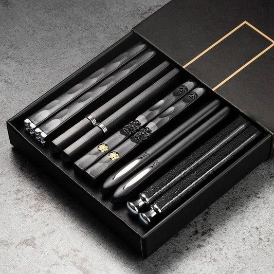 5 Pairs Non-Slip Metal Chopsticks Set for Sushi