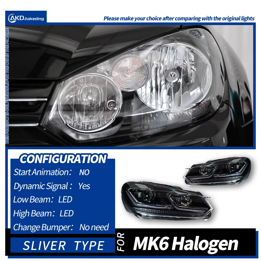 AKD Car Styling LED Head Lamp for Volkswagen Golf 6 Headlights 2009-2012 GOLF VI MK6 LED Headlight DRL Signal Lamp Automotive Accessories