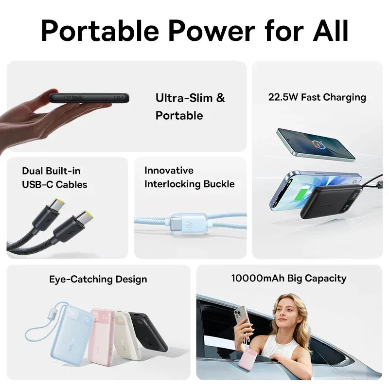 Baseus 10000mAh 22.5W Dual USB-C Cable Power Bank