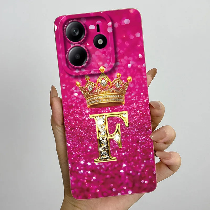Case For Xiaomi Redmi Note 14 5G Phone Cover Note14 Global Funda Luxury Crown Letters Soft Silicone Back Cover For Redmi Note 14