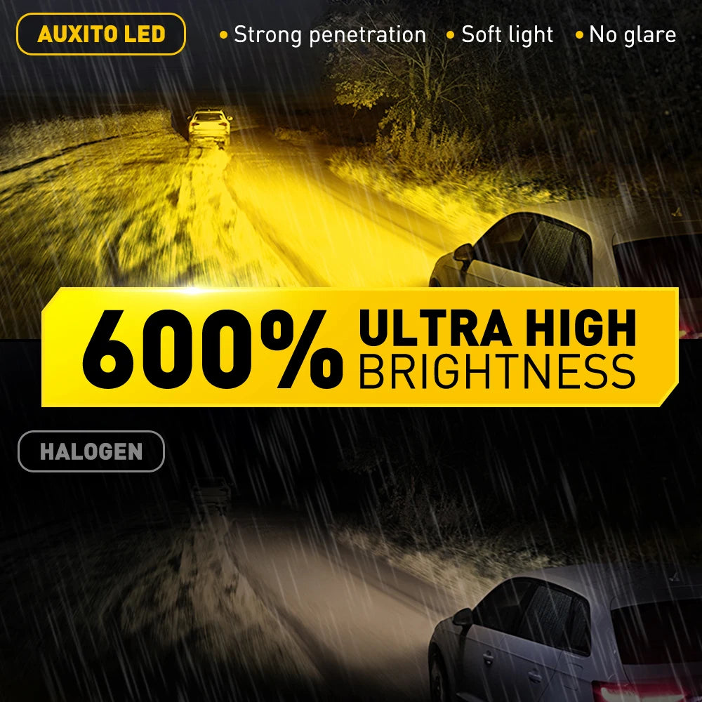 AUXITO 2Pcs 16000LM H8 H11 LED Fog Lamp Golden Yellow H16(JP) H9 LED Headlight Bulb Super Bright 6500K White Automobile Light