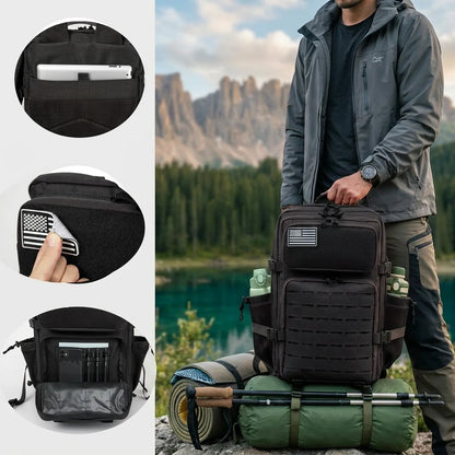 45L Tactical Backpack For Men With MOLLE Webbing System Outdoor Survival Gym Fitness Hiking Camping Backpack Dual Cup Holders Large Capacity Rucksack For Wilderness Trip Travel Daily Work Commute Outdoor Camping Activities Ge