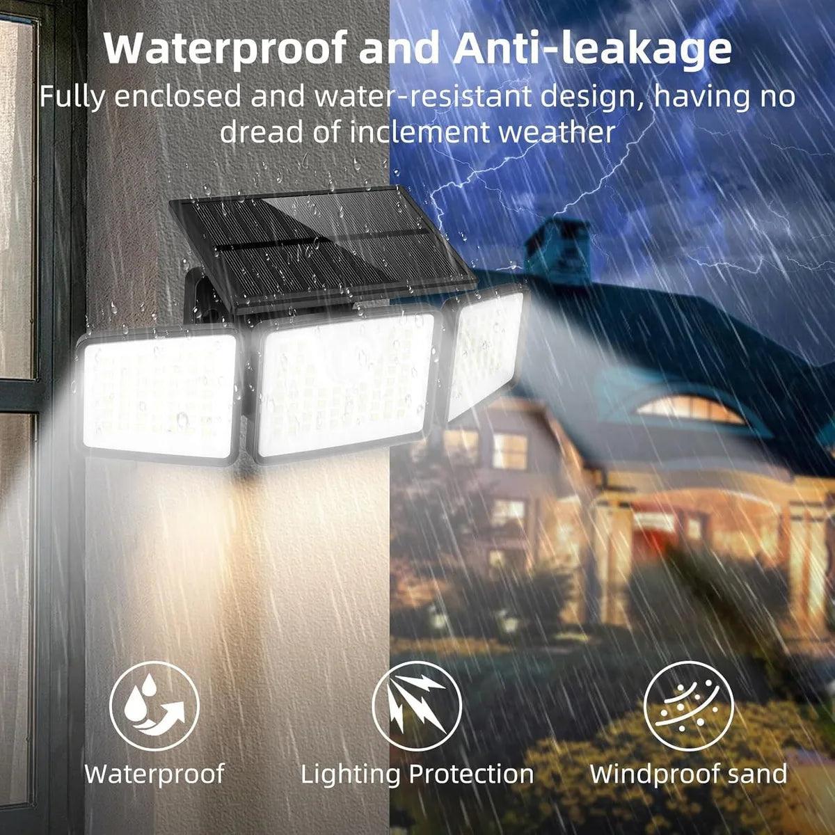 Solar LED Wall Light |Three-head Outdoor Lighting | IP55| Solar-powered with Motion Sensor | Durable ABS and PC Materials |Ideal
