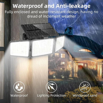 Solar LED Wall Light |Three-head Outdoor Lighting | IP55| Solar-powered with Motion Sensor | Durable ABS and PC Materials |Ideal