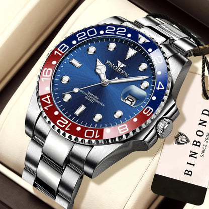 BINBOND Durable Stainless Steel Strap Precise Quartz Wristwatches for Men Luxury Luminous Waterproof Auto Date Men's Watch Reloj