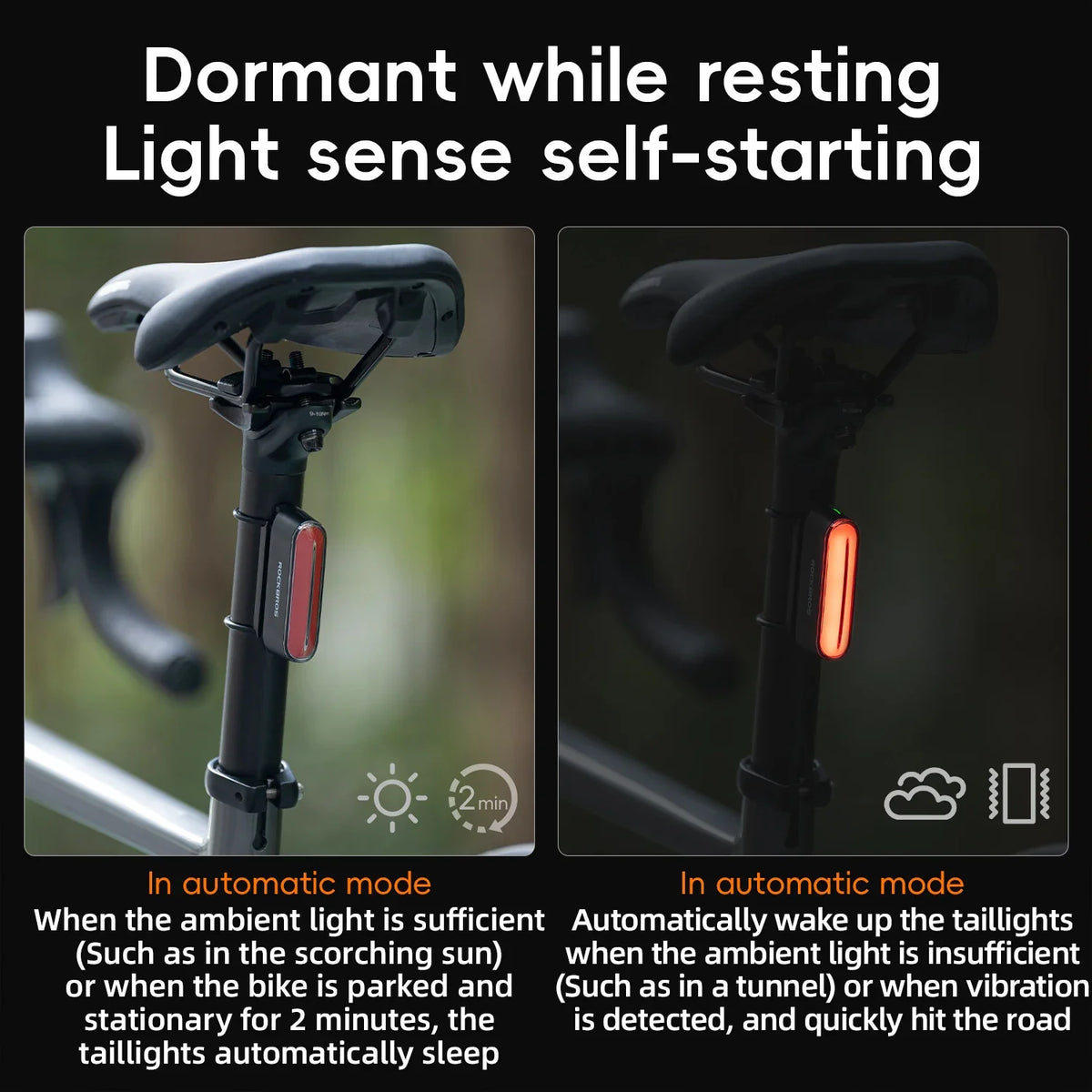 ROCKBROS Bicycle Rear Light Magnetic Bike Tail Light IPX6 Waterproof 7Lighting Mode Smart Brake Sensor Rear Light Bike Accessory