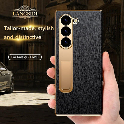 Samsung Galaxy Z Fold 3–7 Genuine Leather Magnetic Case with Kickstand