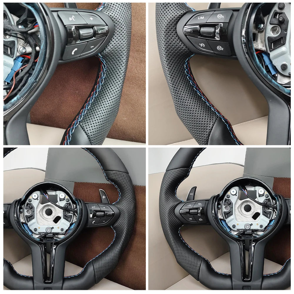 Perforated Flat Steering Wheel For BMW E90 E87 E70 E84 F10 F06 F20 F30 F15 F25 F23 F48 Black Button Fat Sport Upgrade