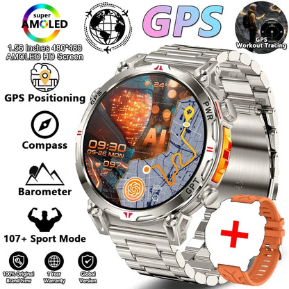 2026 New Outdoor Sports Smartwatch Men GPS Positioning 650mAh HD Call 1.56-inch AMOLED Screen Compass 5ATM Waterproof Watch Man - Urbizia