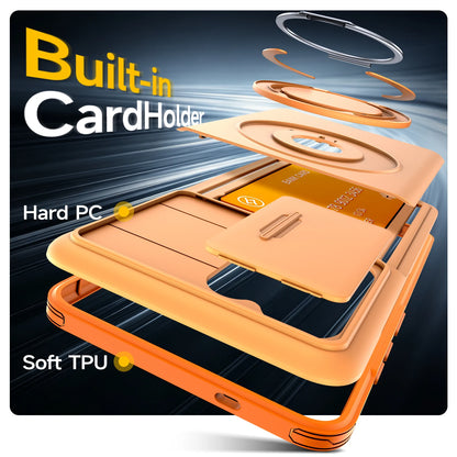 Armor Case For Samsung Galaxy S26 S25 S24 S23 S22 Ultra Plus S25FE S24FE Slide Camera Protect Ring Holder With Card Cover Funda