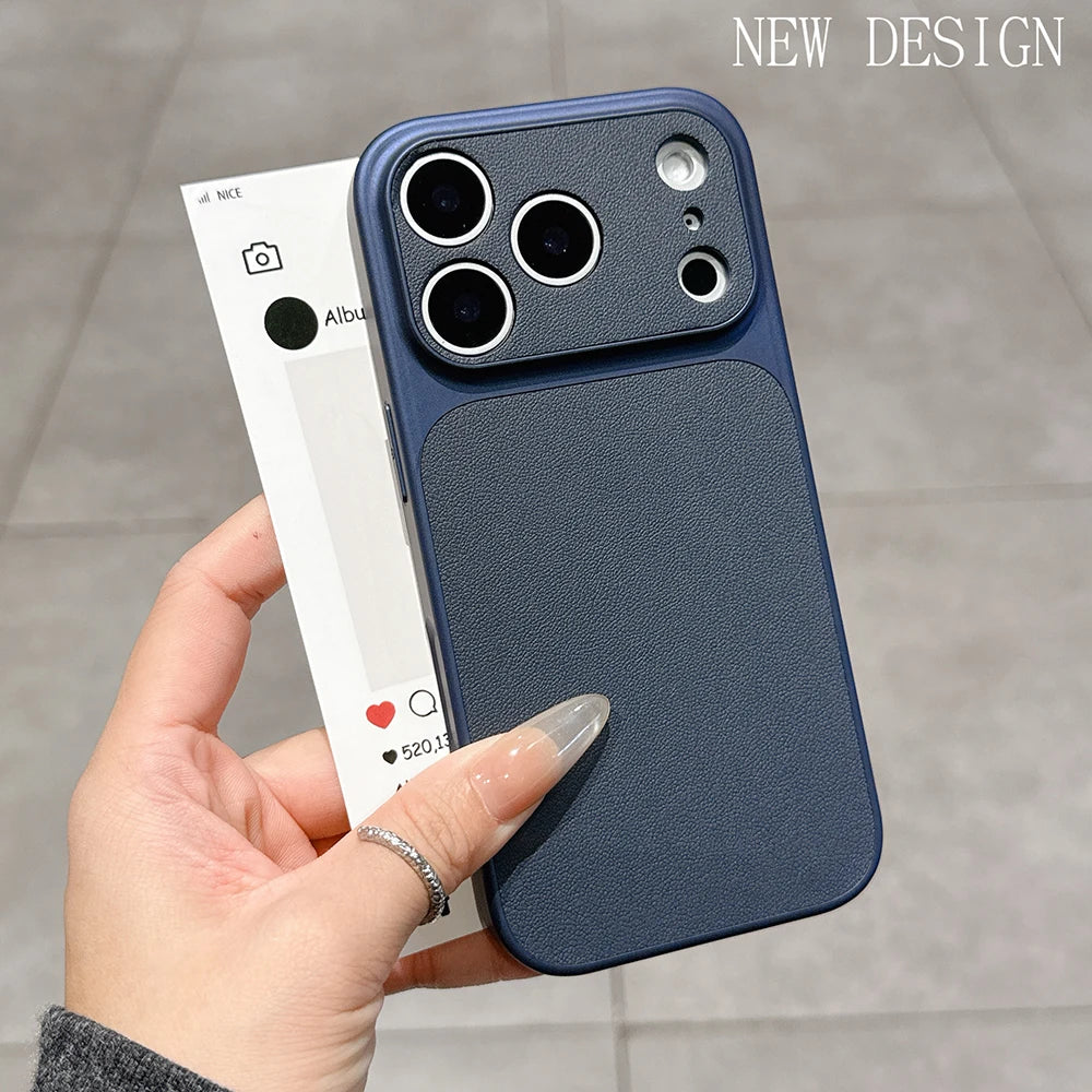 Luxury Matte Leather Texture Phone Case For iPhone 17 16 15 14 13 Pro Max 16 Plus 17Pro Air Camera Protection Shockproof Cover