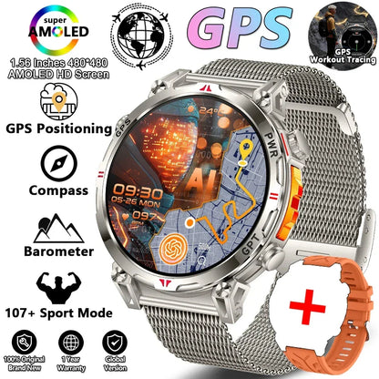 2026 New Outdoor Sports Smartwatch Men GPS Positioning 650mAh HD Call 1.56-inch AMOLED Screen Compass 5ATM Waterproof Watch Man - Urbizia
