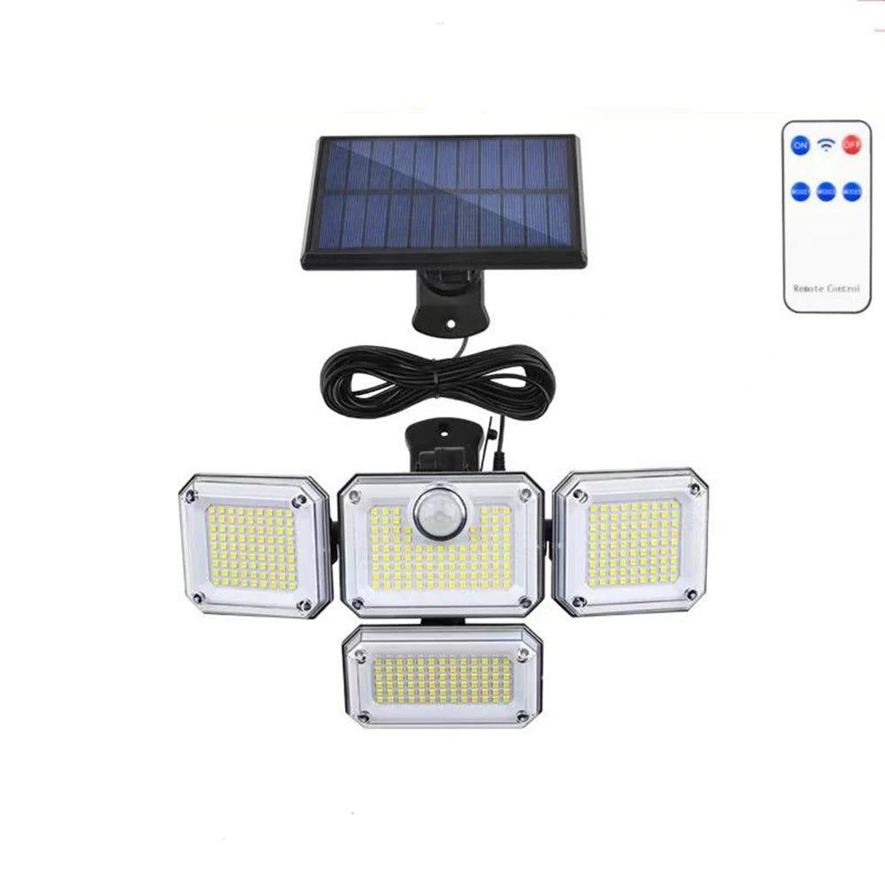 1 PACK Outdoor Motion Sensor Lamp, 4-Head Solar Power Light, 122 LED Solar Light, Flood Lights ,3000 Lumens,270° Lighting  Range