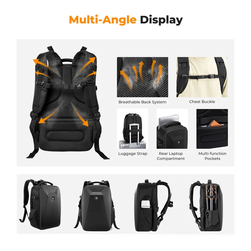 K&F CONCEPT 22L Camera Bag Large Capacity Travel Photography Backpack Waterproof Men's Backpack Bag DSLR/SLR Camera Rain Cover