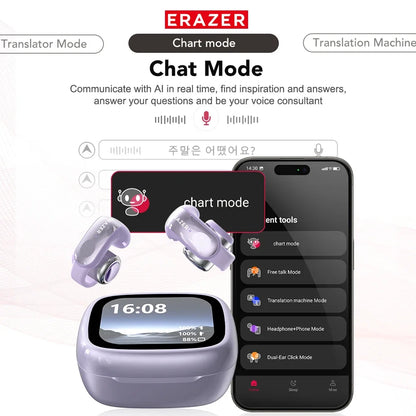 ERAZER XF28 Ear Clips AI Translator Earphones Bluetooth V6.0 Comfortable Stable Sports Wireless Headphones with LCD Display
