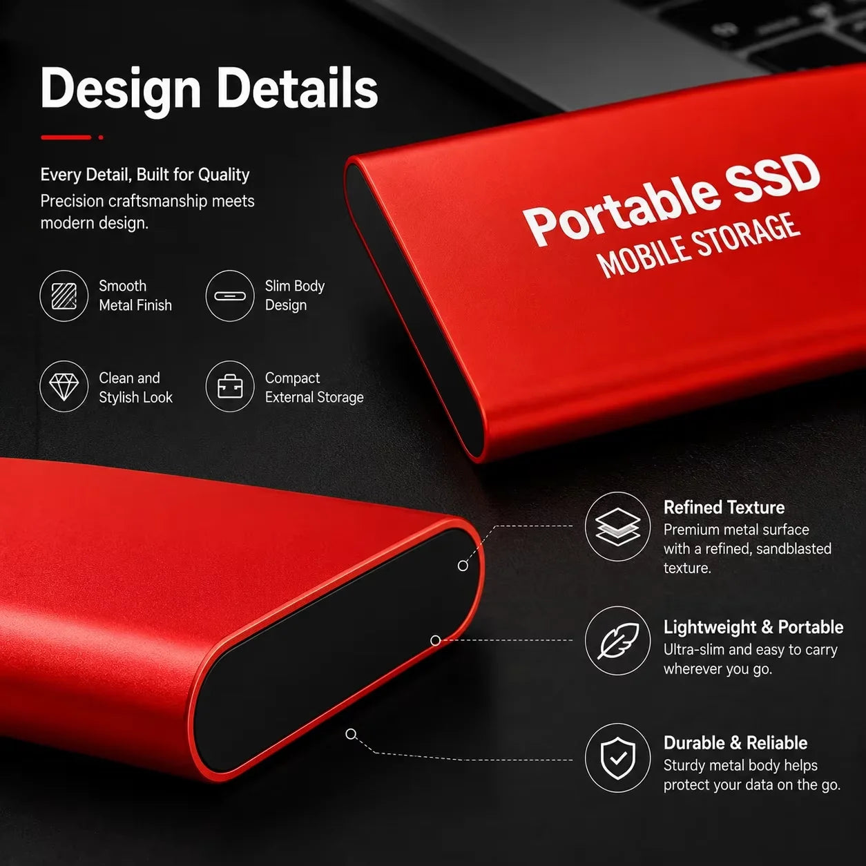 Portable External SSD – USB 3.0 & Type-C Storage Drive