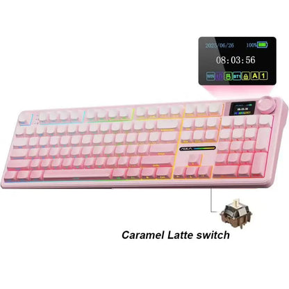 AULA F108 Pro Gaming Mechanical Keyboard Tri Mode Custom Multi-Knob Screen RGB Esports Wireless Keyboard with TFT Smart Display