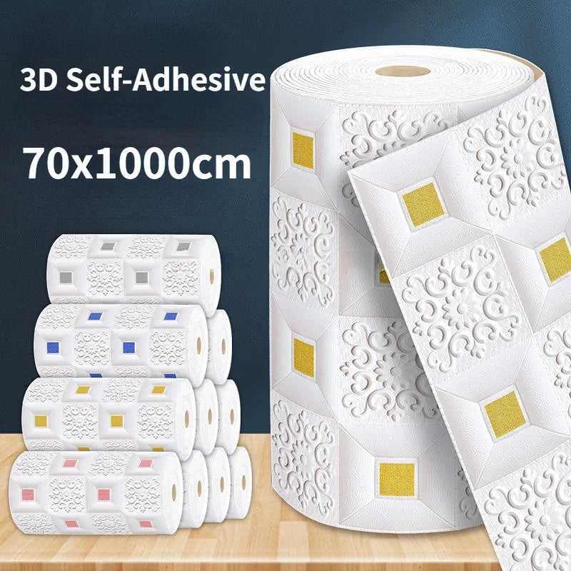 70cm*1/5/10m 3D Stereo Wall Stickers Self-adhesive Ceiling Decor Stickers Living Room Bedroom TV Background Waterproof Wallpaper