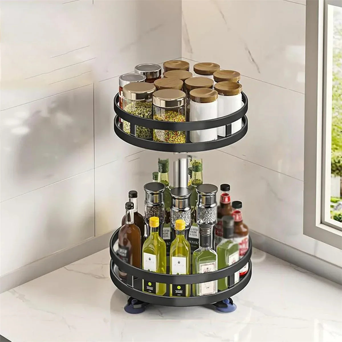 360° Rotating Kitchen Spice Storage Rack Organizer