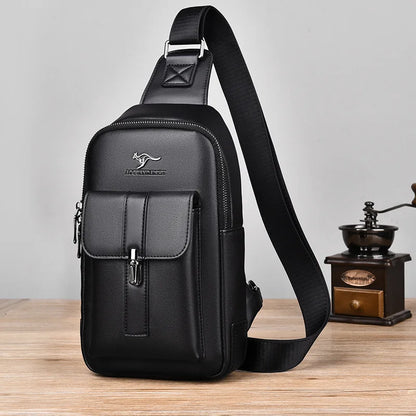 Brand Men's Leather Chest Bag Shoulder Bag Multi-function Cross Body Waterproof Travel Messenger Pack Handbag For Male Female