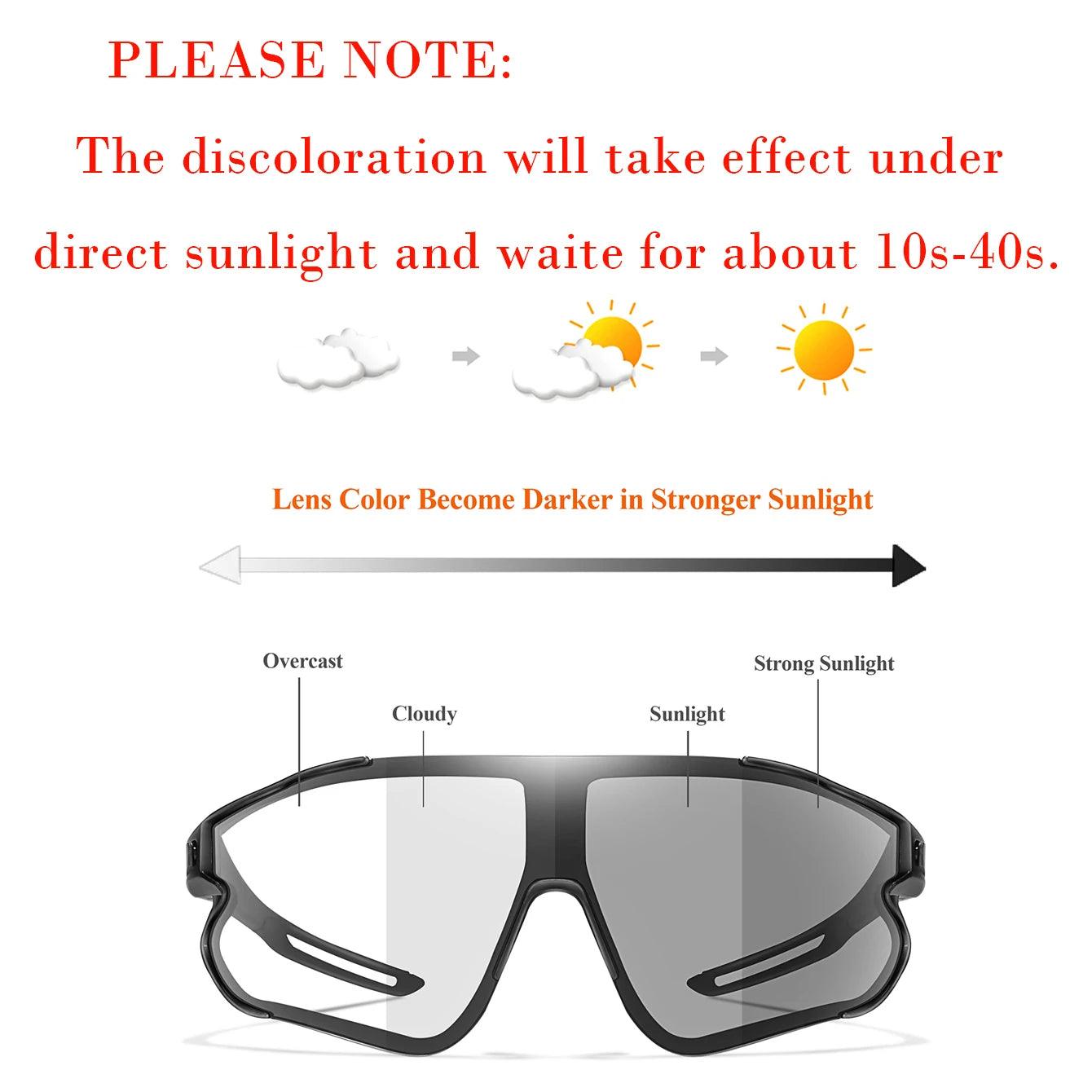 Men Women Photochromic Motorcycle Glasses Outdoor Sports Big Frame Windproof Cycling Running Hiking Goggles