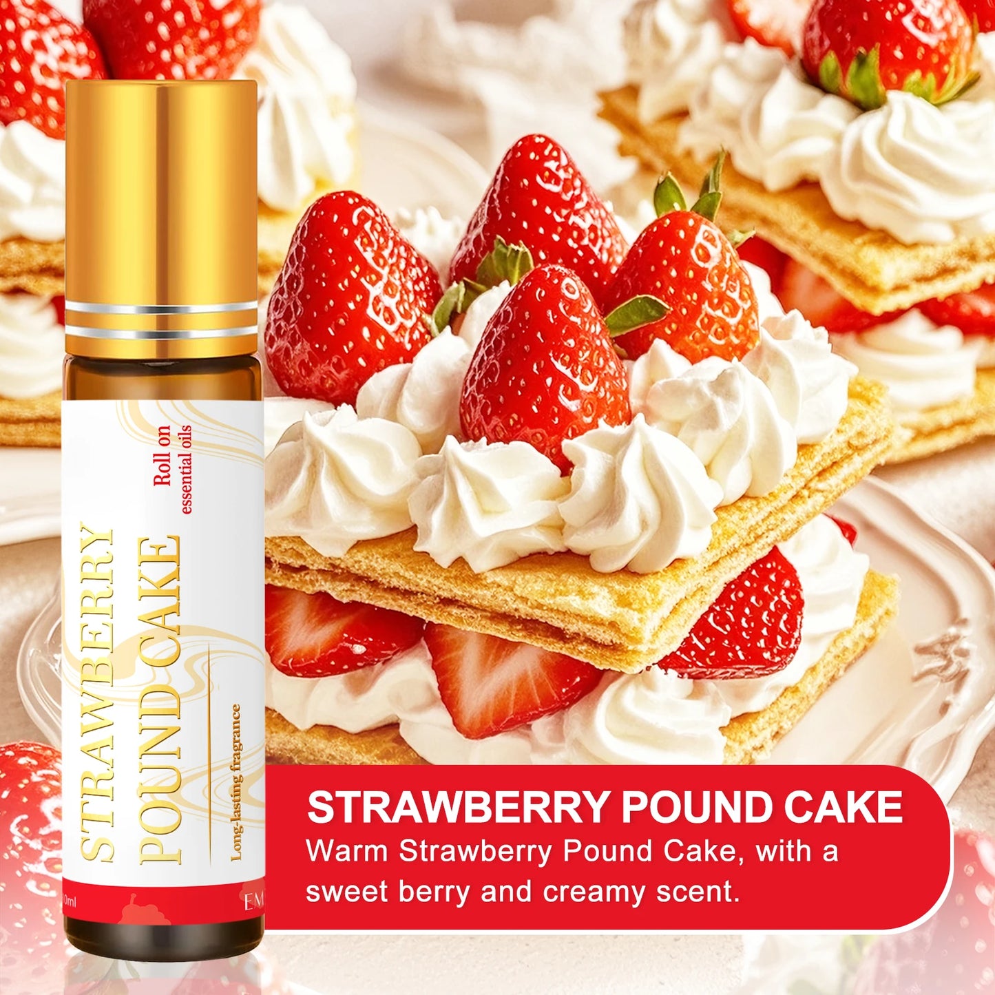 10ml Strawberry Pound Cake Essential Oil Rollerball Natural Fragrance Mini Holiday Gifts