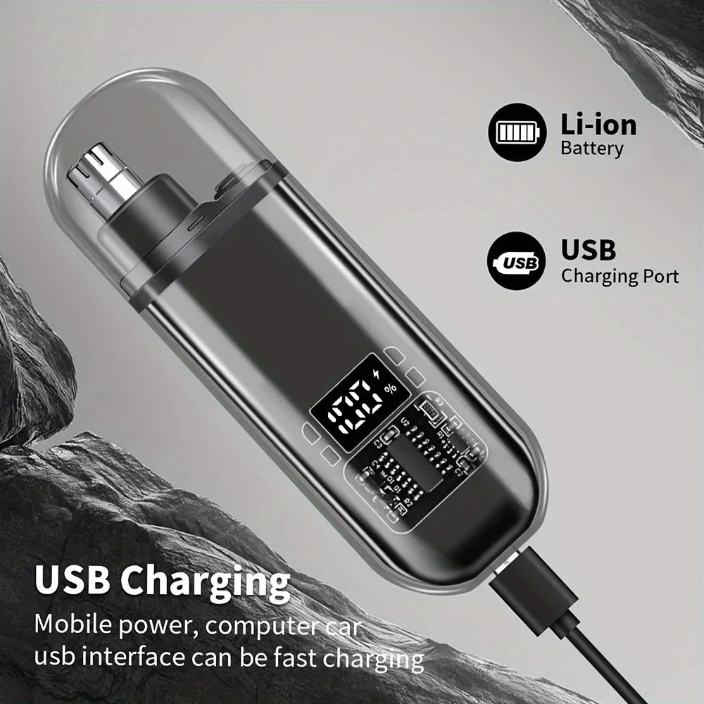 Men's Nose Hair Trimmer USB Rechargeable Electric Nose Ear Hair Clipper LED Display Portable Grooming Tool