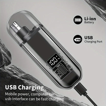 Men's Nose Hair Trimmer USB Rechargeable Electric Nose Ear Hair Clipper LED Display Portable Grooming Tool