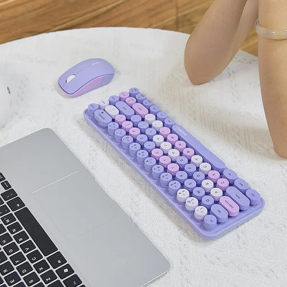 MOFII Wireless Keyboard and Mouse, Cute Colorful 68 Round Keycap Compact Keyboard for Computer, Computer, Desktop, Laptop
