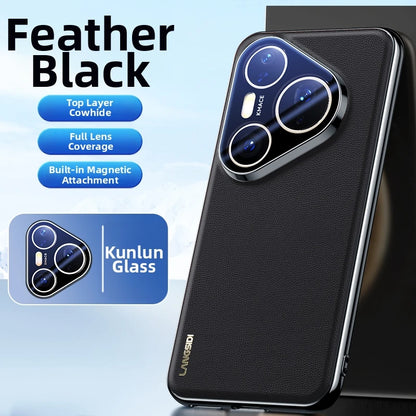 for Magsafe Case for Huawei Pura 80 Pro Pro+ 70 Ultra Luxury Leather Plating Full Glass Lens Protection Magnetic Back Cover