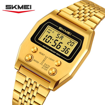 SKMEI 2460 Men's Sports Waterproof Digital Watch Stainless Steel Luxury Retro LED Alarm Clock Men's Electronic Watch Reloj Hombr