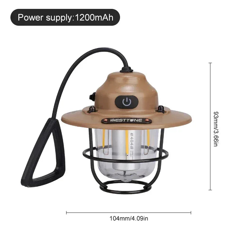 Portable Camping Lanterns Retro Hanging Tent Lamp Waterproof Dimmable Camping Light 1200mAh for Hiking Fishing Emergency Lantern - Urbizia