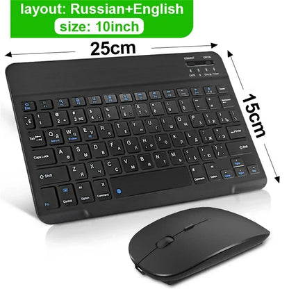 10inch Bluetooth Wireless Keyboard Rechargeable For Mobile Phones Tablet Russian Spanish French AZERT For Android ios Windows