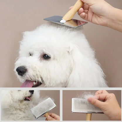 Dog Comb Solid Wood Dog Brush Pet Hair Remover Massage Cat Brush Pet Grooming Stainless Steel Combs for Cats Hair Knot Opening - Urbizia
